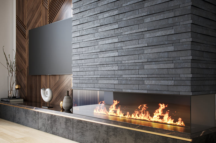 modern tiled fireplace