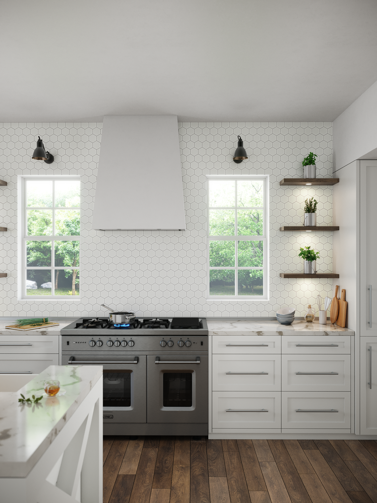 3" Hexagon | Pure Silk Gloss kitchen backsplash