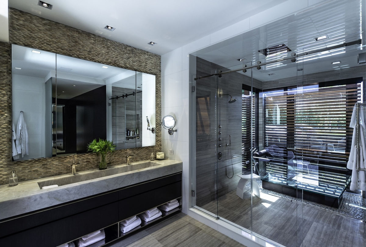 Stacked Pebble | French Tan bathroom wall