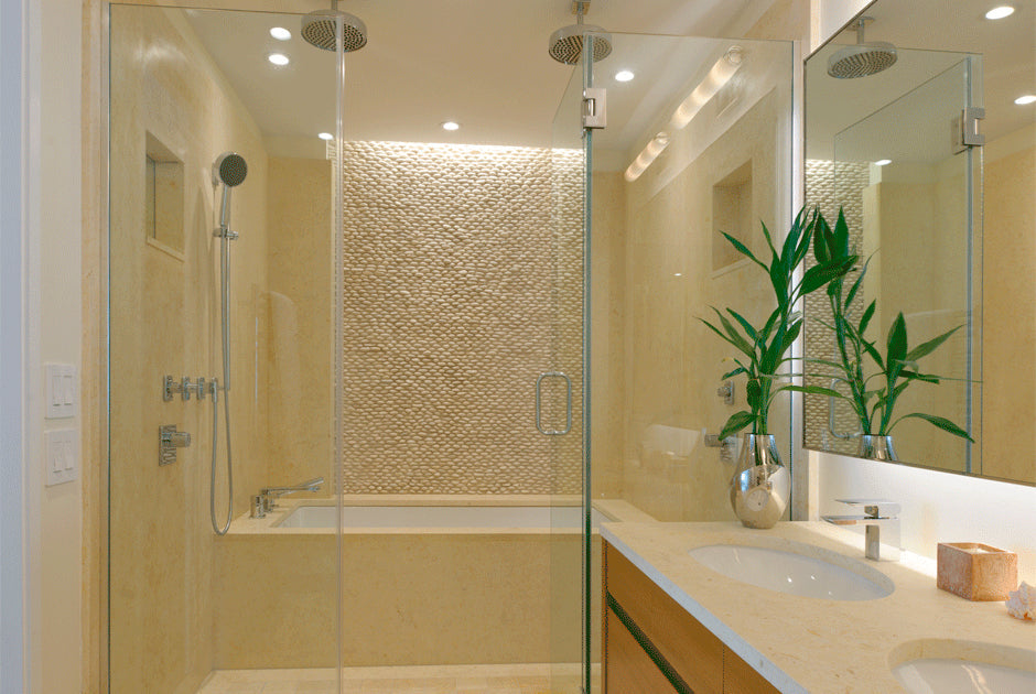 Stacked Pebble | Timor White bathroom wall